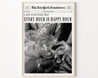 Stampa di giornale Happy Hour: arte murale alla moda in bianco e nero (download digitale)