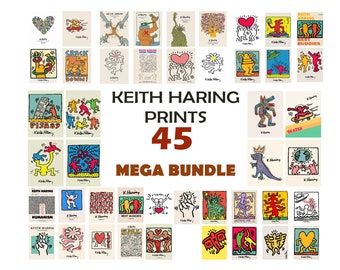 Keith Haring Conjunto de 45 impresiones, Conjunto de carteles de Keith Haring, Conjunto de pared de galería, Póster de exposición, Póster de museo, Arte de pared imprimible, Descarga digital