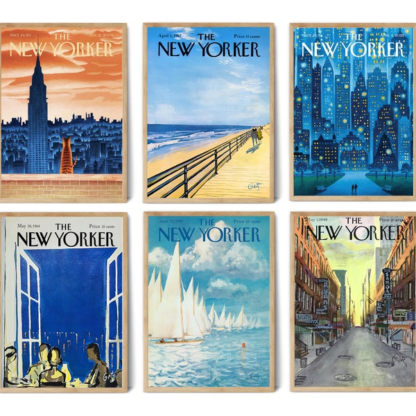New Yorker Magazine Cover Set Of 6, The New Yorker Prints, New Yorker Posters, Arthur Getz, Vintage