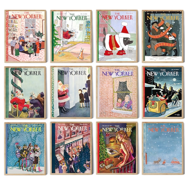 New Yorker Magazine Cover Set Of 12, The New Yorker Christmas Decor Prints, New Yorker Noel Posters, The New Yorker,Instant Digital Download