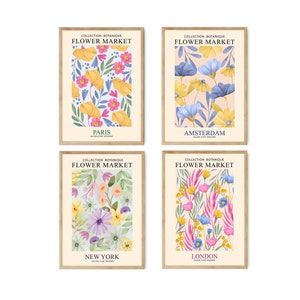 Flower Market Print Set of 4, DIGITAL DOWNLOAD, Flower Market Posters, Abstract Floral PRINTABLE Wall Art, Gallery Wall Set