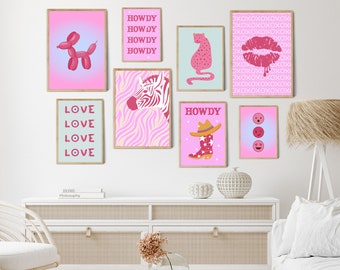 Pink Preppy Print Wall Art Bundle, Preppy Wall Art Prints, Printable Preppy Gallery Wall Set, Girly Wall Art, Trendy Preppy Wall Decor