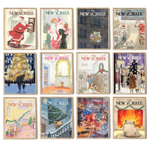 New Yorker Magazine Cover Set Of 12, The New Yorker Christmas Decor Prints, New Yorker Noel Posters, The New Yorker,Instant Digital Download