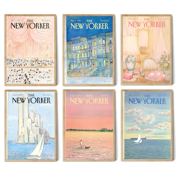 New Yorker Magazine Cover Set Of 6, The New Yorker Prints, New Yorker Posters, Vintage