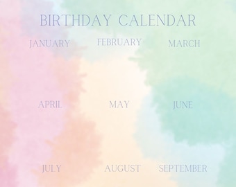 Perpetual birthday calendar, watercolor birthday calendar, waldorf inspired calendar