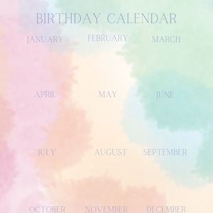 Perpetual birthday calendar, watercolor birthday calendar, waldorf inspired calendar