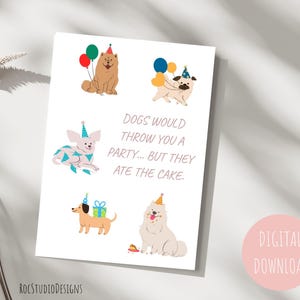 Cartão de aniversário de cachorro para imprimir, Cartão de aniversário de cachorro engraçado, Download instantâneo, Cartão de aniversário digital para amigos, Cartão de felicitações 5x7, Cartão elegante