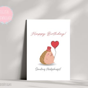 Cartão de aniversário de ouriço para imprimir, cartão de aniversário engraçado de ouriço, download instantâneo, cartão de aniversário digital para amigos, cartão comemorativo 5x7