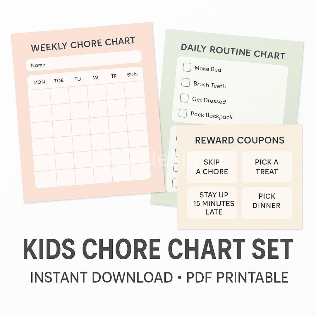 Kids Chore Chart Printable | Neutral Pastel Daily Routine Chart ...