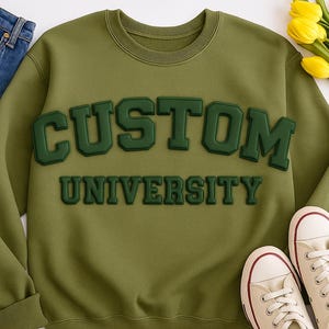 Custom University Sweatshirt With Puff Embossed Letters – Personalized College Name