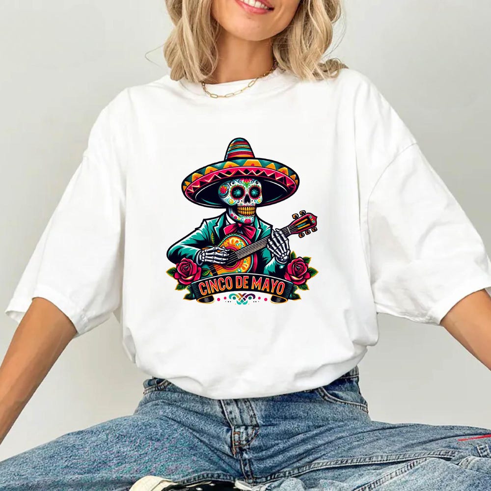 Snorider Design Skeleton With Guitar Shirt, Dead Skull Shirt, Cinco De Mayo T-Shirt, Dead Sweatshirt, Sugar Skull Shirt, Fiesta Gift Shirt, Cinco De Mayo