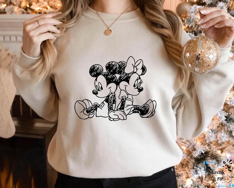 Sudadera de Mickey y Minnie Mouse – Camiseta a juego para pareja de dibujos animados vintage imagen 1