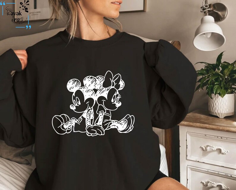 Sudadera de Mickey y Minnie Mouse – Camiseta a juego para pareja de dibujos animados vintage imagen 2