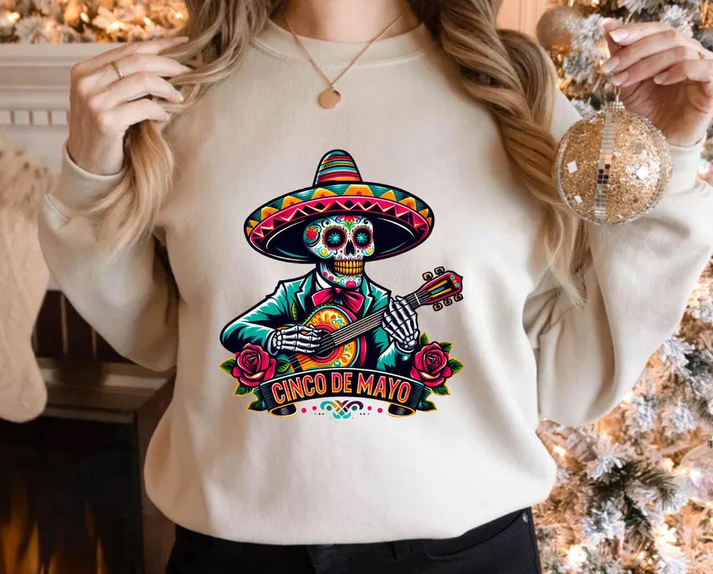 Snorider Design Skeleton With Guitar Sweatshirt, Dead Skull Shirt, Cinco De Mayo Shirt, Dead Sweatshirt, Sugar Skull Shirt, Fiesta Gift Shirt, Cinco De Mayo