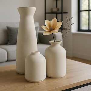 Set of 3 Ceramic Vases, Flower Vases for Rustic Home Décor