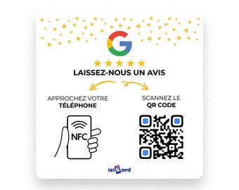 Plaque Avis Google en PVC Blanc - 12x12 cm - NFC & QR Code - Prête à l'Emploi