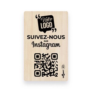 Carte en Bois Instagram - NFC et QR Code - Logo de votre entreprise - Obtenez plus de Followers !