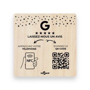 Drewniana tabliczka z recenzjami Google 12x12cm z kodem QR i NFC - Zwiększ swoje recenzje online