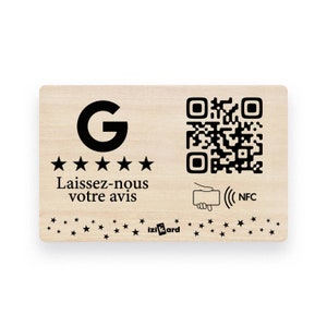 Carte / Plaque Avis Google - Bois - NFC et QR Code- Format Paysage