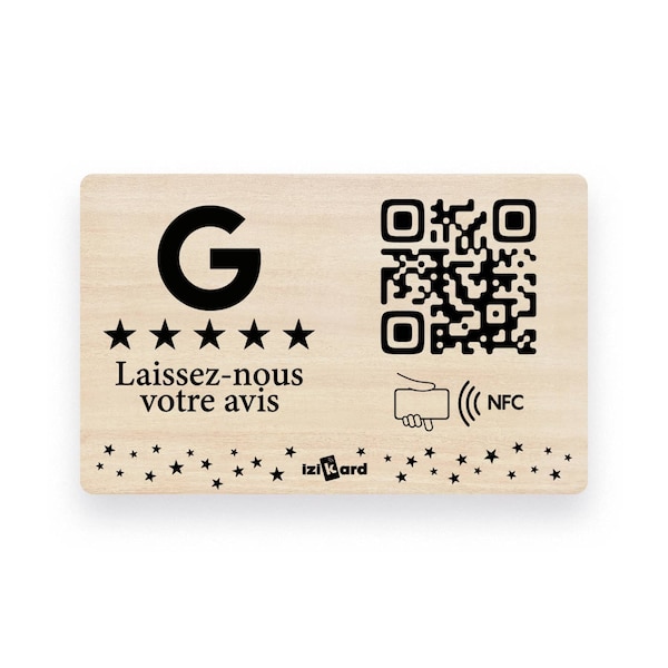 Google Review Card / Plaque - Wood - NFC and QR Code - Landscape Format