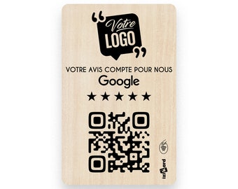 Google Wooden Review Card - Personalized with your company logo - NFC and QR Code