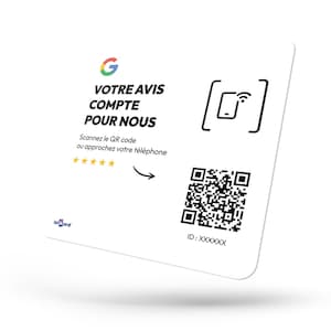 Nouveau Design | Plaque Avis Google en PVC Blanc | 12x12 cm | NFC & QR Code | 100% Paramétrable en Ligne