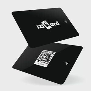 Carte de visite connectée NFC Izikard | Carte pvc noire | QR Code + NFC | Made in France | Ajout direct aux contacts | Paramétrable en ligne