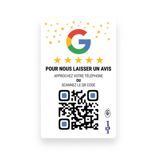 Carte Avis Google Connectée - NFC + QR Code