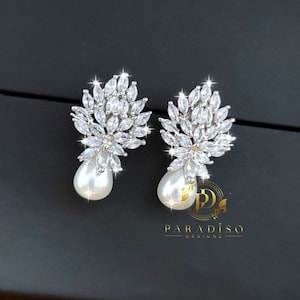 Pearl CZ Earings, American Diamond Jewelry, pearl earings,perfect for gifting,Pearls, Pearl Studs