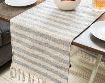 Handwoven Cotton Linen Table Runner: Boho Striped Dining Decor