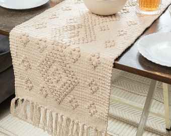 Handwoven Cotton Linen Table Runner: Boho Textured Dining Linen
