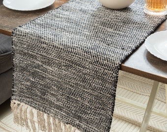 Handwoven Cotton Linen Table Runner: Boho Chevron Dining Decor
