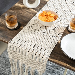 Macrame Table Runner: Boho Farmhouse Cotton Lace Wedding Decor