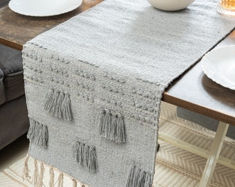 Handwoven Cotton Linen Table Runner: Boho Textured Dining Decor