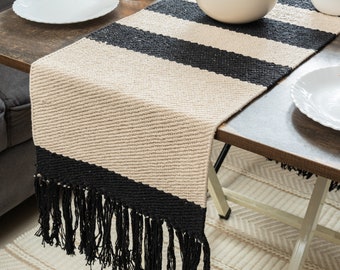 Handwoven Cotton Linen Table Runner: Boho Chic Dining Decor