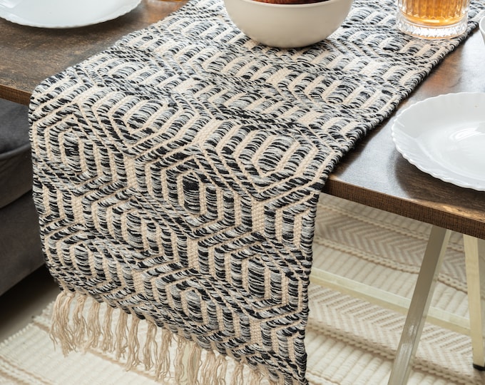 Handwoven Cotton Linen Table Runner: Boho Chevron Dining Decor - Etsy India