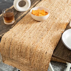 Reversible jute braided table runner, farmhouse , natural jute braided table runner, organic eco-friendly rustic vintage dining table,
