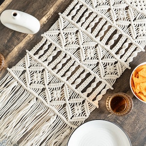 Macrame Table Runner: Boho Farmhouse Decor with Cotton Lace