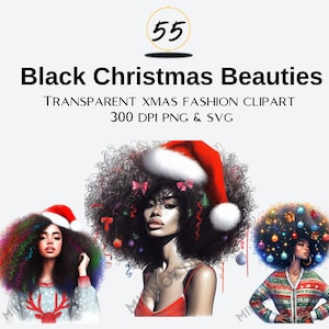 Navidad Afro Girl Clipart SVG, Navidad Black Girl PNG, Navidad Clipart Black Women Bundle, Christmas Fashion Girls, Descarga Instantánea,