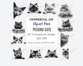 40 Peeking Cats SVG, Peeking Cats Clipart, Transparent PNG SVG, Peeking Cat Silhouette Svg , Instant Download, Commercial Use, 300 Dpi File