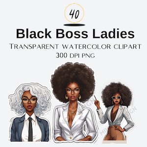 40 Boss Babe Sticker Clipart | Black Girl Magic| Clipart Bundle Set | Boss woman | Fashion Illustration Planner | Lady Boss | Office Girl