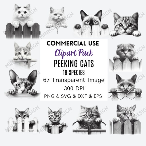 67 Peeking Cats SVG, Peeking Cats Clipart, Transparent PNG SVG, Peeking Cat Silhouette Svg , Instant Download, Commercial Use, 300 Dpi File