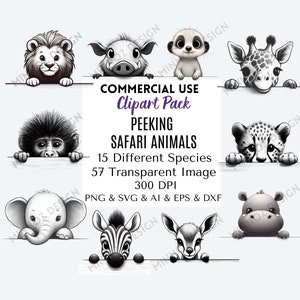 Safari Animals Peeking SVG Clipart Pack, Instant Download, Commercial Use,  School Clasroom Label Kids, Jungle Zoo, Woodland Animals SVG