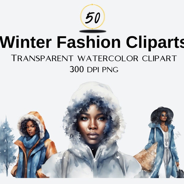 Black Women Blue Winter Fashion Clipart Winter vibes Blackgirl winter fashion png 50 Transparent PNG Instant Download 300 dpi Commercial Use