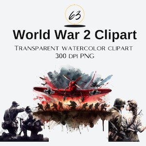 Clipart di scene epiche della seconda guerra mondiale dell'acquerello, PNG della seconda guerra mondiale, sublimazione dell'esercito, forniture artigianali decorative, download digitale, PNG per uso commerciale gratuito