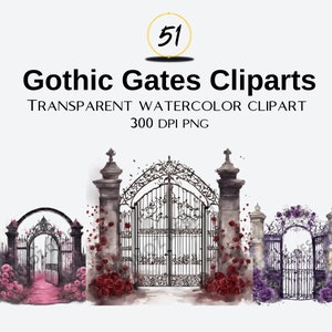 Gothic Gates Clipart, Halloween clipart, Halloween png, Mixed Color Roses Around the Gates, Card making, Collage, Commercial Use