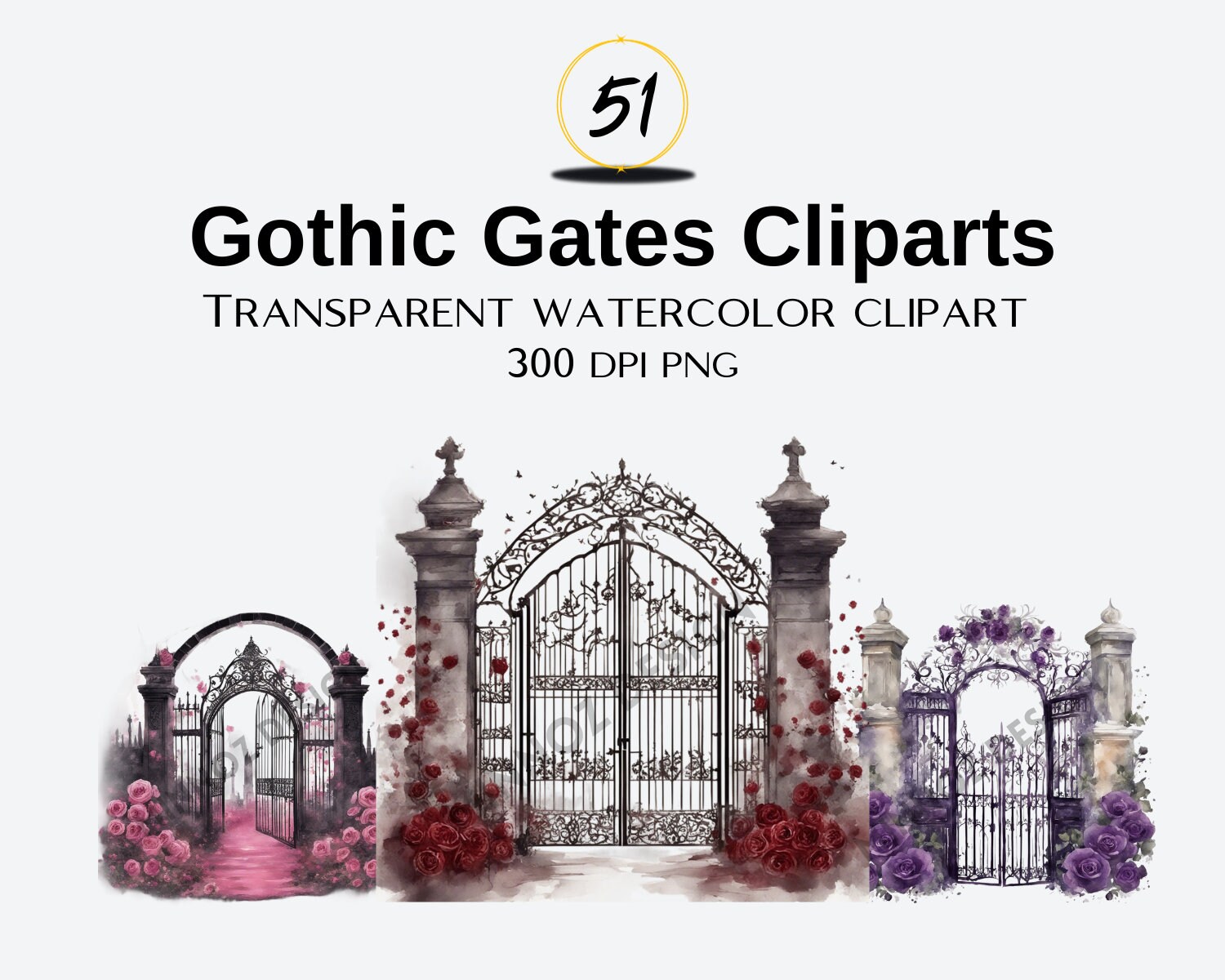 Gothic Gates Clipart, Halloween Clipart, Halloween Png, Mixed Color ...