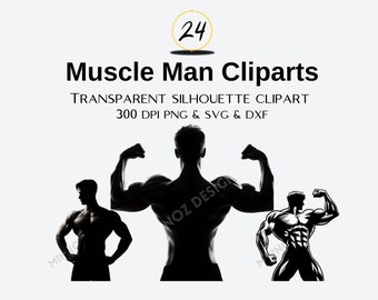 Muscle Man Silhouette Clipart: Comic Style SVG PNG DXF