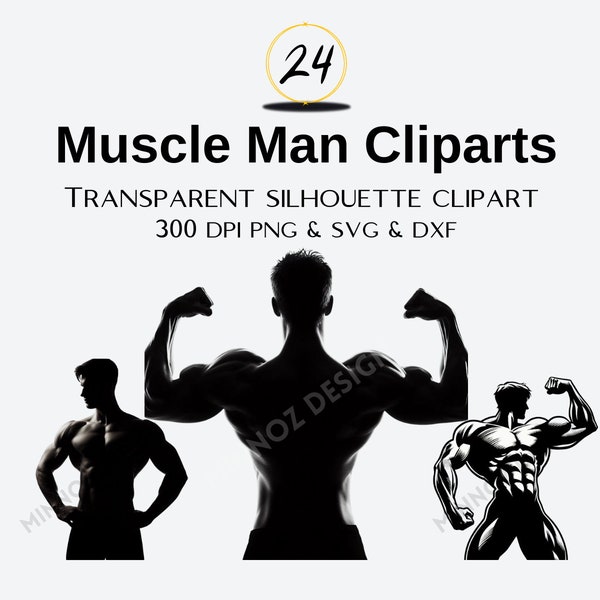 Muscle Man Silhouettes SVG PNG DXF, Man Portrait Svg Cut File Cricut, 300 Dpi High Quality, Commercial Use Muscle Man Comic Style Silhouette