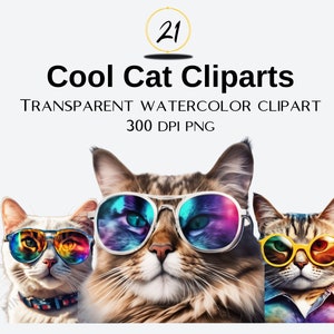 21 Cool Cat Clipart Collection | Pet Clipart | Kitten Clipart | Puss Clipart | Digital Mixed Media | Watercolor Cats Clipart